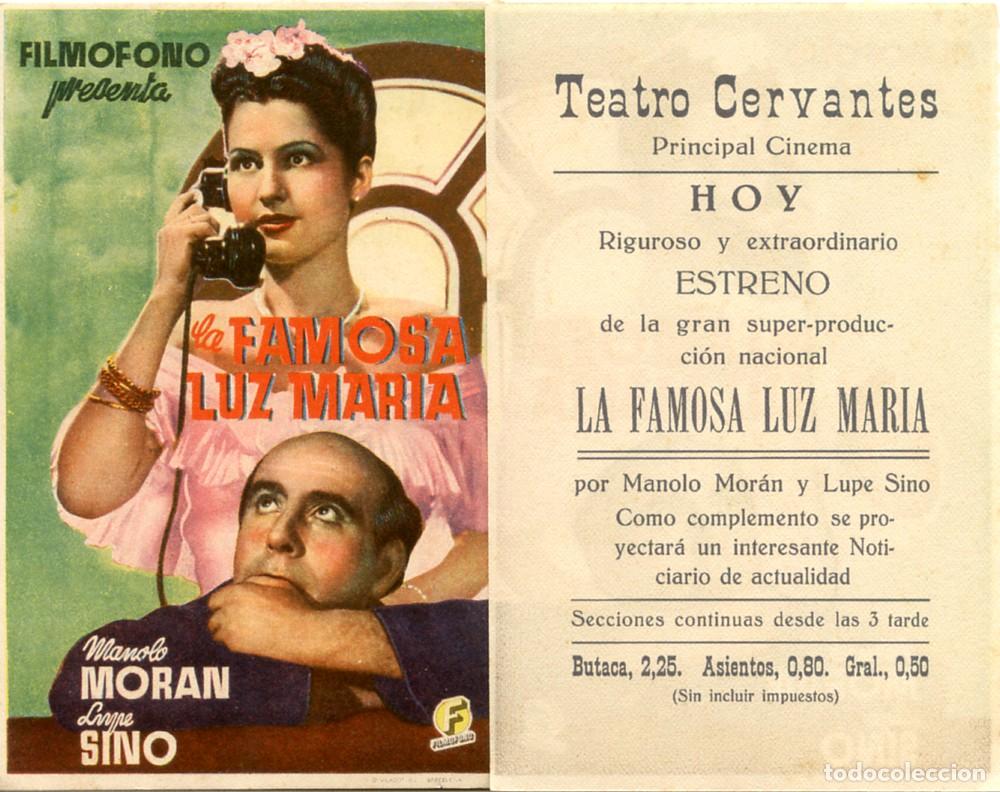 Cine: FOLLETO DE MANO ORIGINAL LA FAMOSA LUZ MARINA CINE TEATRO CERVANTES 1942 SEVILLA