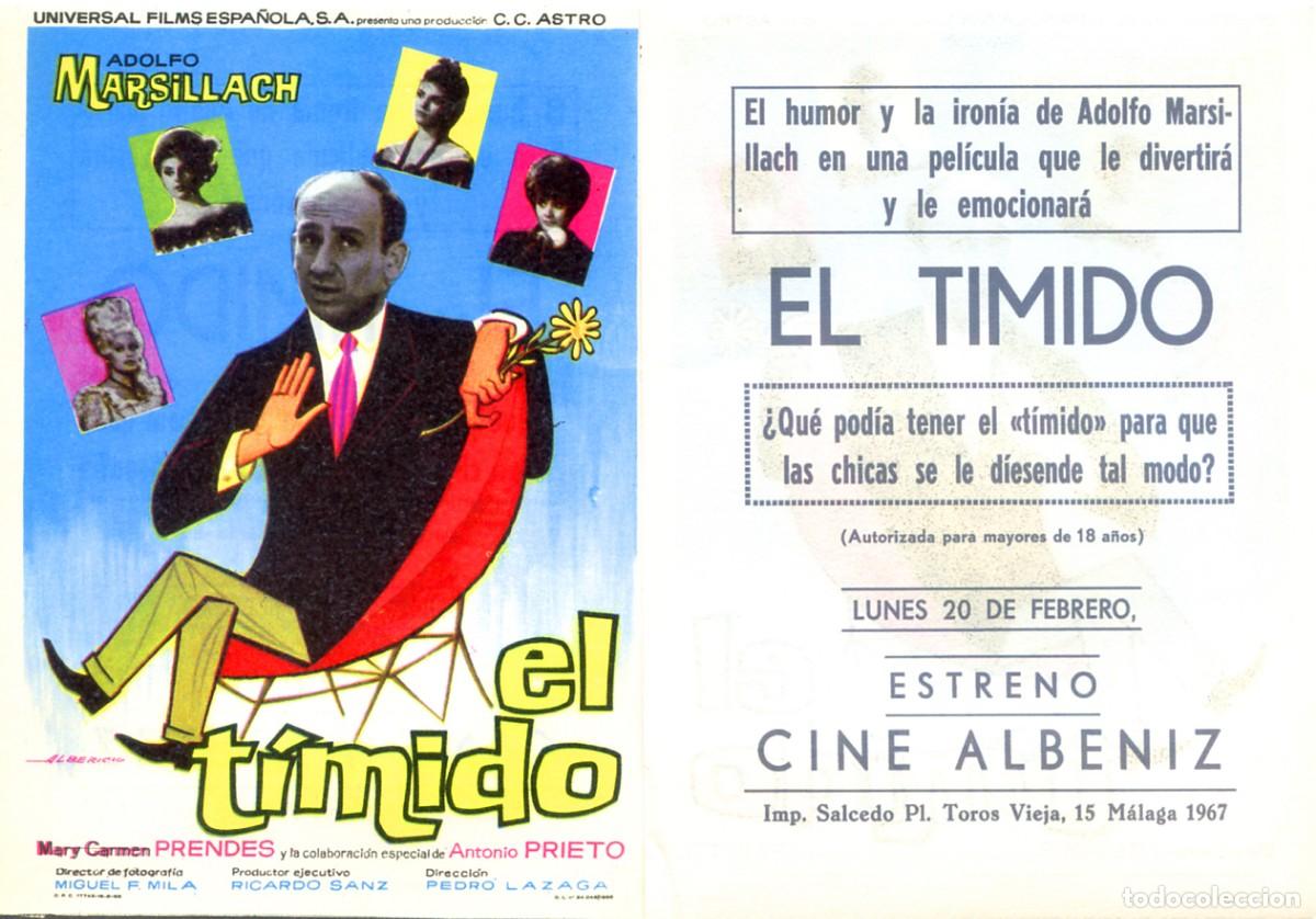 Cine: FOLLETO DE MANO ORIGINAL EL TIMIDO CINE ALBENIZ M&Aacute;LAGA 1967