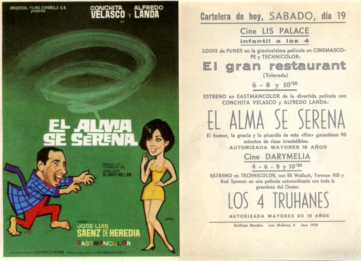 Cine: FOLLETO DE MANO ORIGINAL EL ALMA SE SERENA CINE LIS PALACE JA&Eacute;N