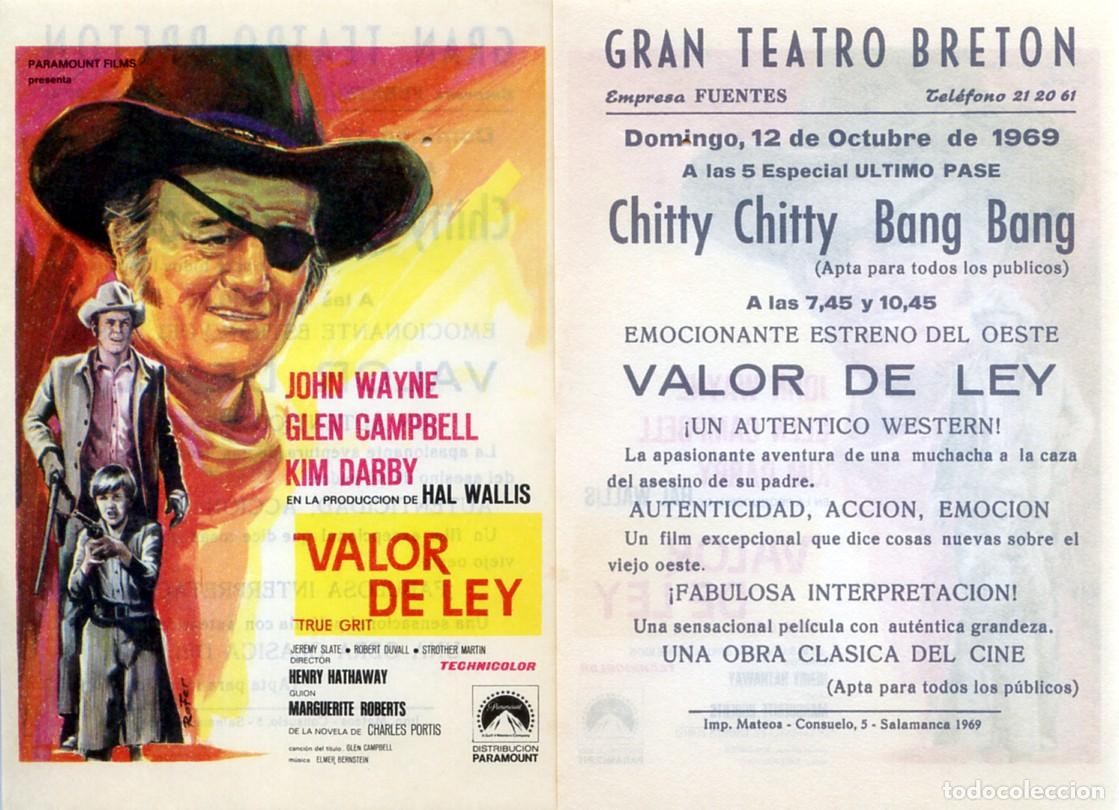 Cine: FOLLETO DE MANO ORIGINAL VALOR DE LEY CINE GRAN TEATRO BRETON 1969 SALAMANCA