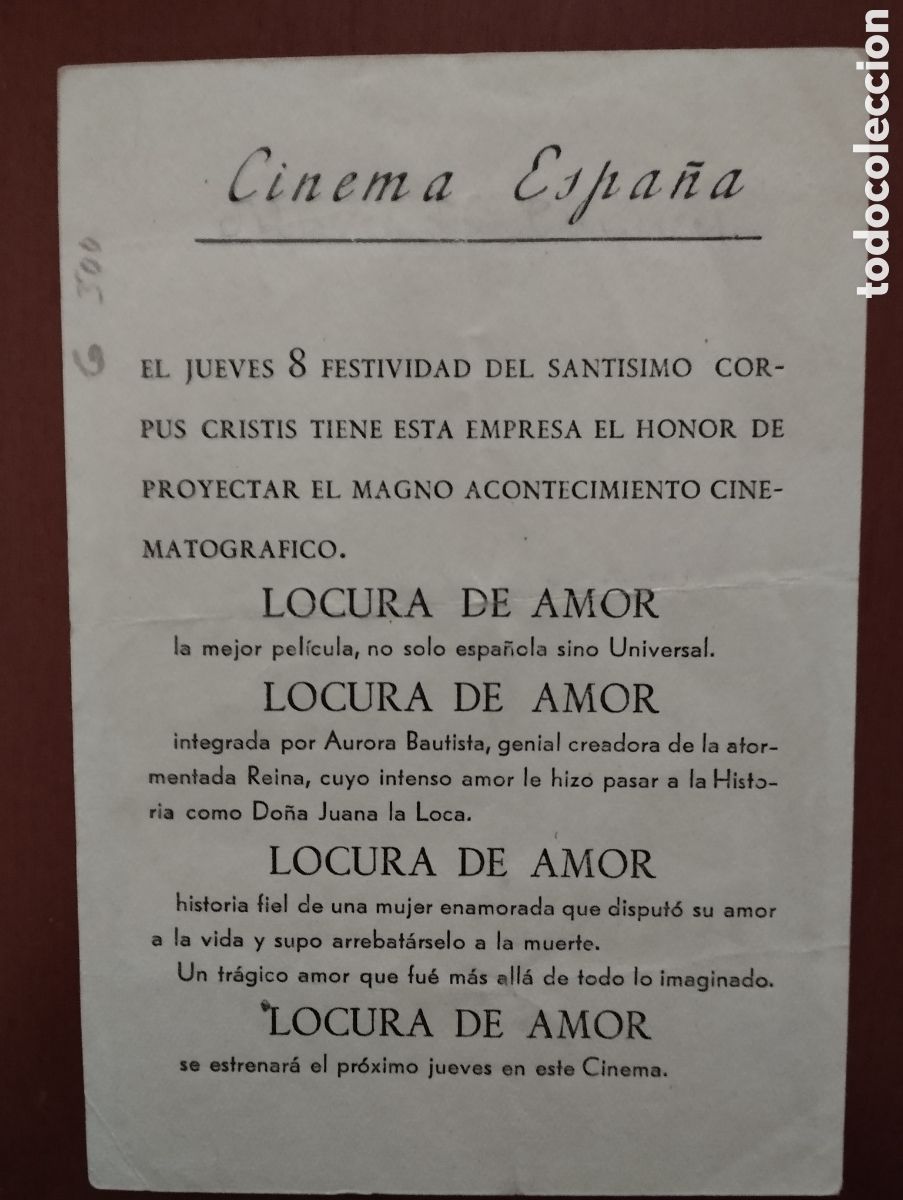 Cine: Folleto Programa de cine LOCURA DE AMOR - Foto 2