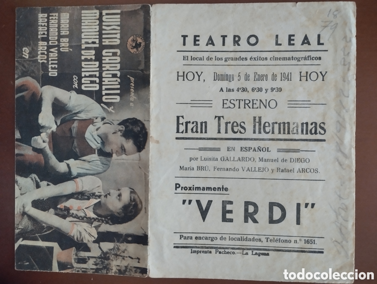 Cine: Folleto Programa de cine DOBLE -:ERAN TRES HERMANAS