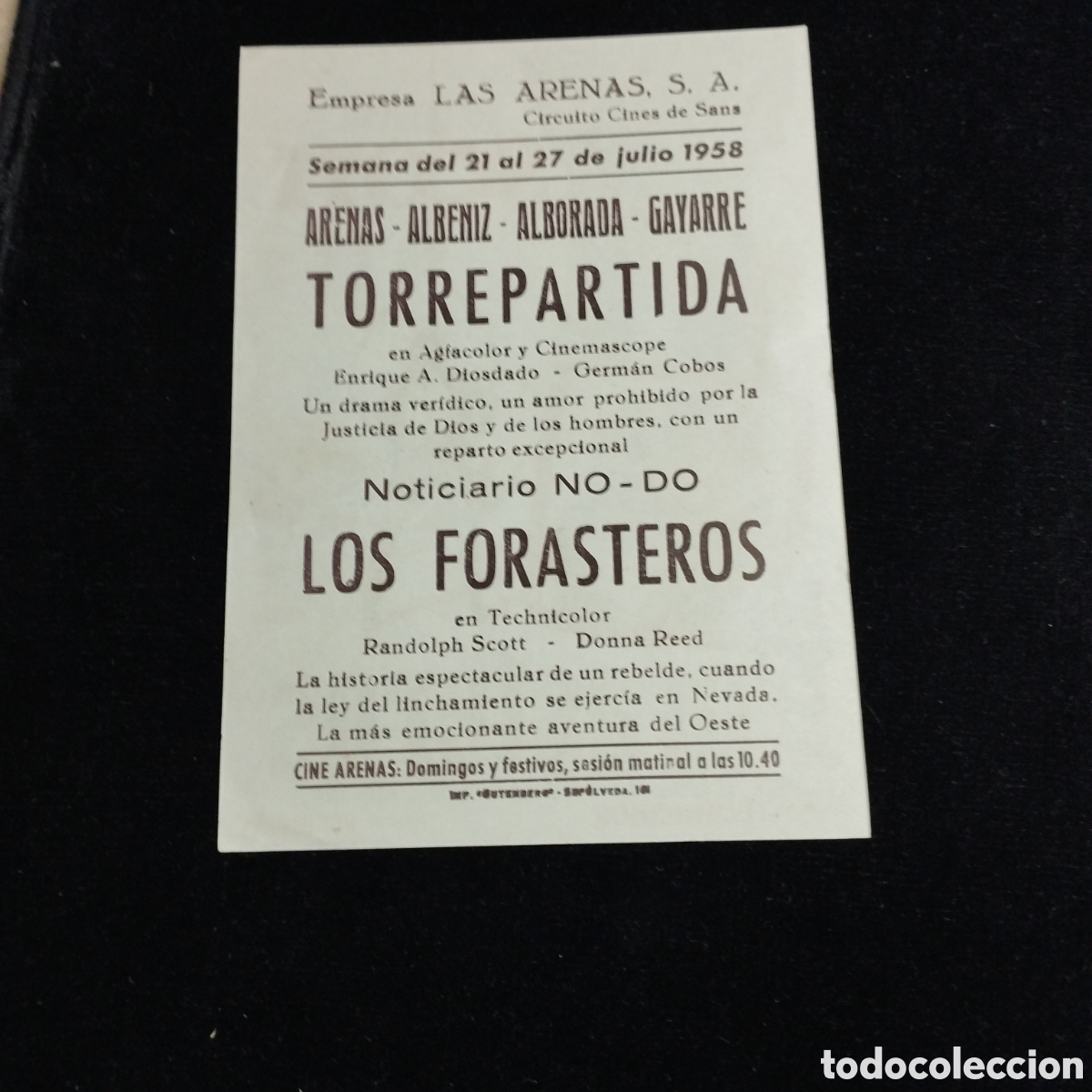 Cine: Programa de cine sencillo. Los forasteros. Ramdolph Scott . 1958. Las Arenas Sans - Foto 2