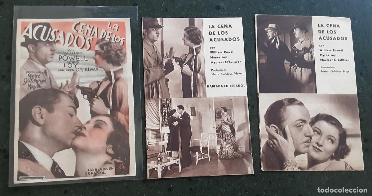 Cine: LA CENA DE LOS ACUSADOS, WILLIAM POWELL, MYRNA LOY,MAUREEN O'SULLIVAN. TRES TARJETAS METRO.