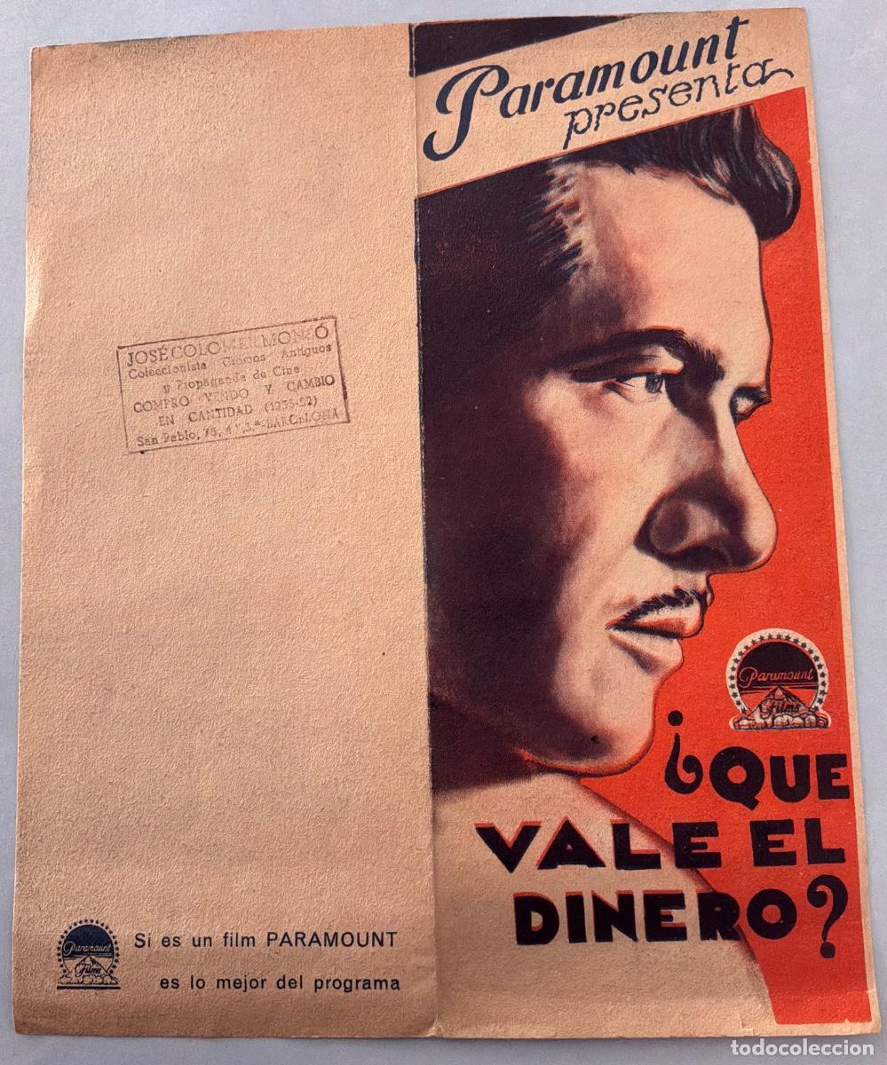Cine: PROGRAMA DE CINE DOBLE &iquest;QUE VALE EL DINERO? SIN PUBLICIDAD A&Ntilde;OS 30&acute;S