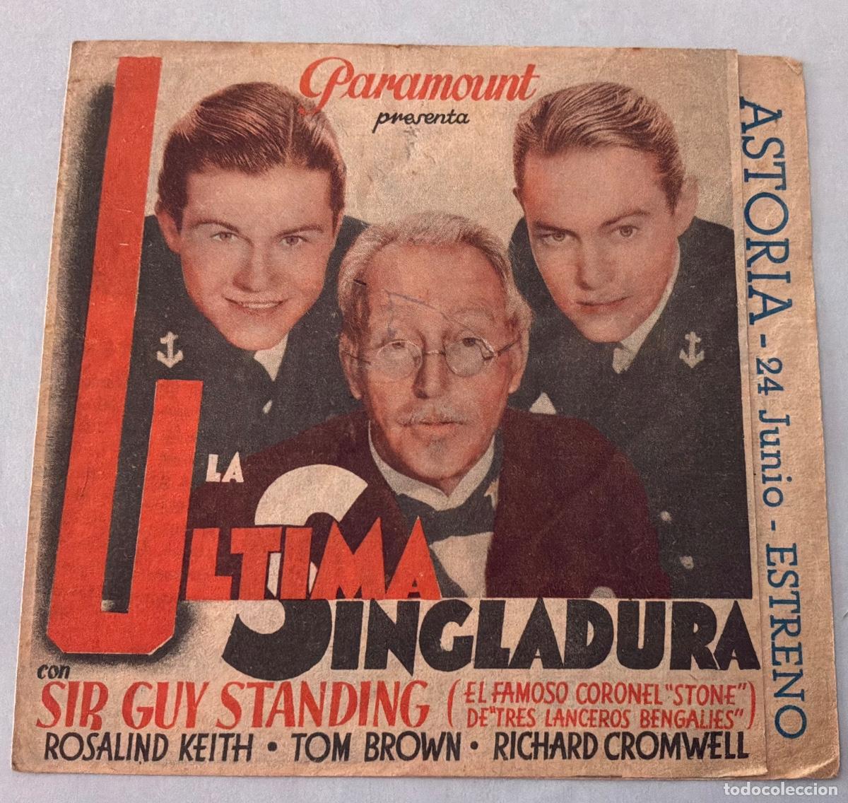 Cine: PROGRAMA DE CINE DOBLE LA &Uacute;LTIMA SINGLADURA,SIR GUY STANDING, CON PUBLICIDAD A&Ntilde;OS 30&acute;S