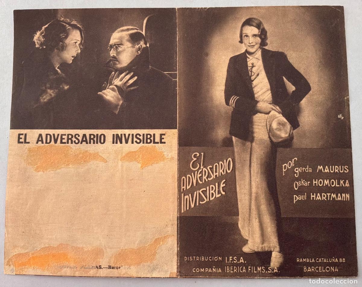 Cine: PROGRAMA DE CINE DOBLE EL ADVERSARIO INVISIBLE, GERDA MAURUS, OSKAR HOMOLKA,SIN PUBLICIDAD A&Ntilde;OS 30&acute;S