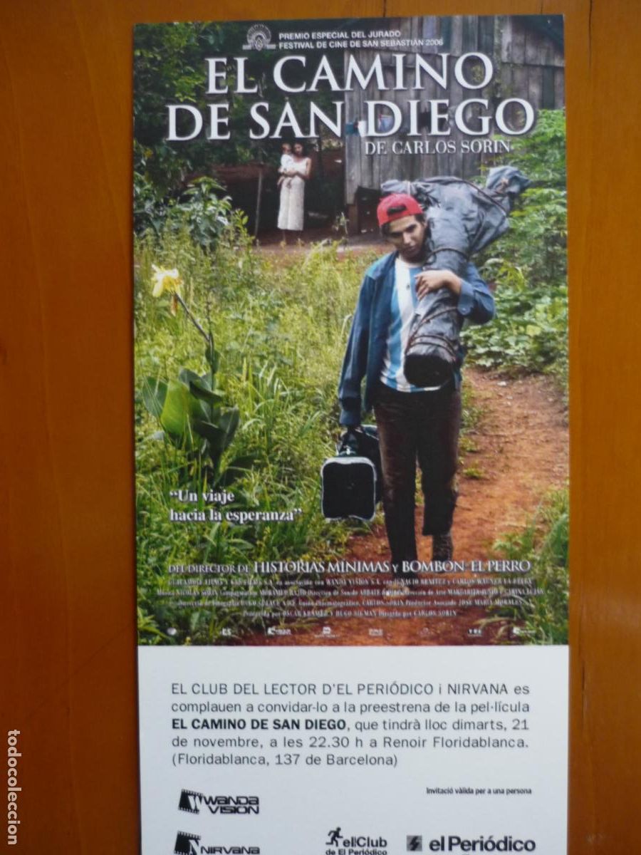 Cine: el camino de san diego - folleto mano invitacion preestreno - carlos sorin - maradona - futbol