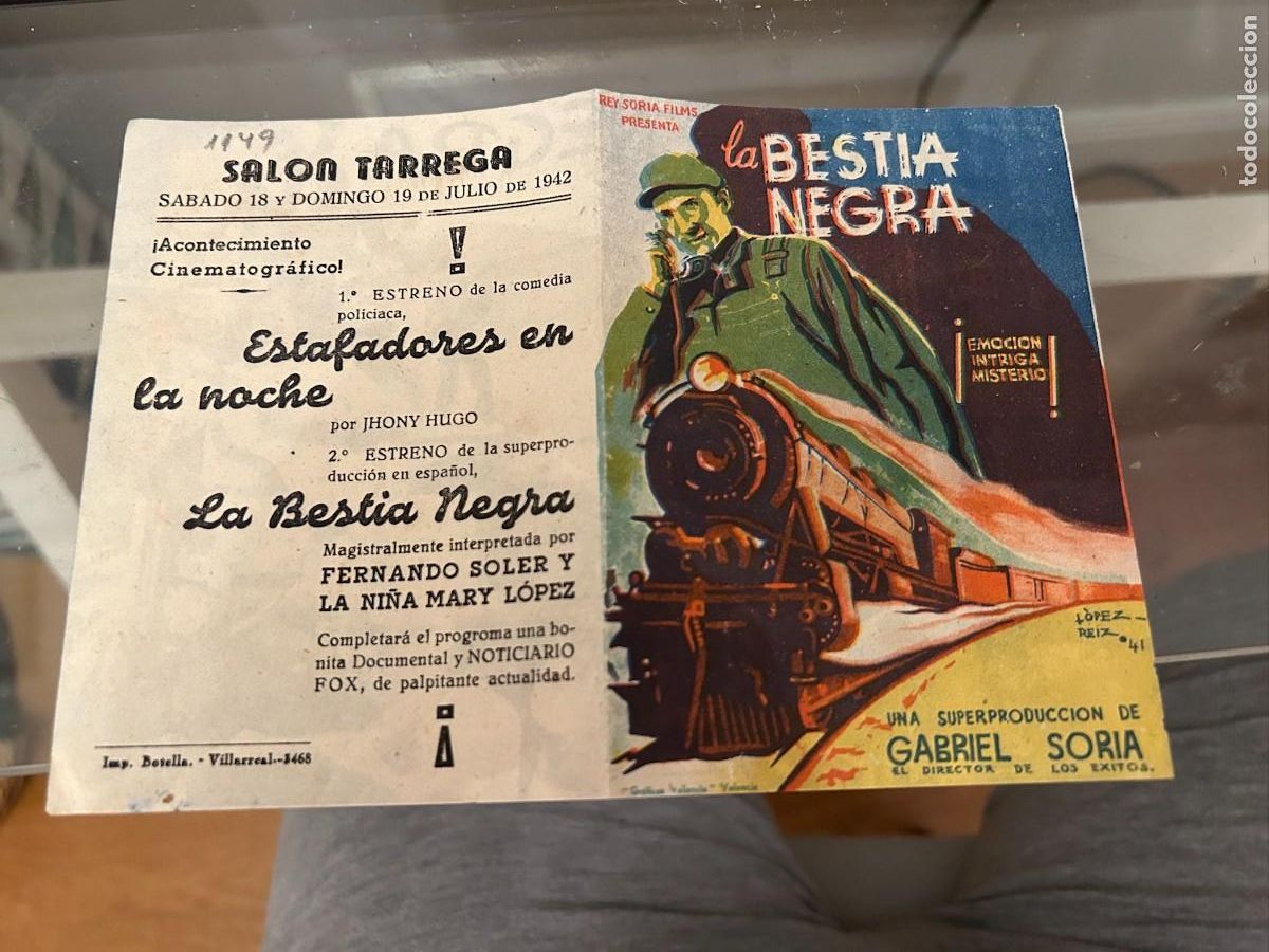 Cinema: 1149 LA BESTIA NEGRA SALON TARREGA VILLARREAL CON PUBLICIDAD BUEN ESTADO