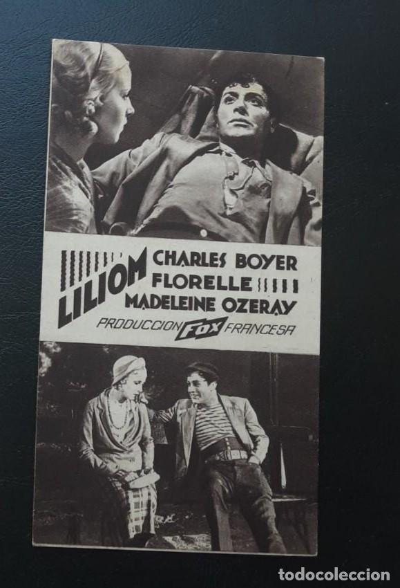 Cine: LILIOM, tarjeta FOX a&ntilde;os 30, sin cine al dorso. Charles Boyer