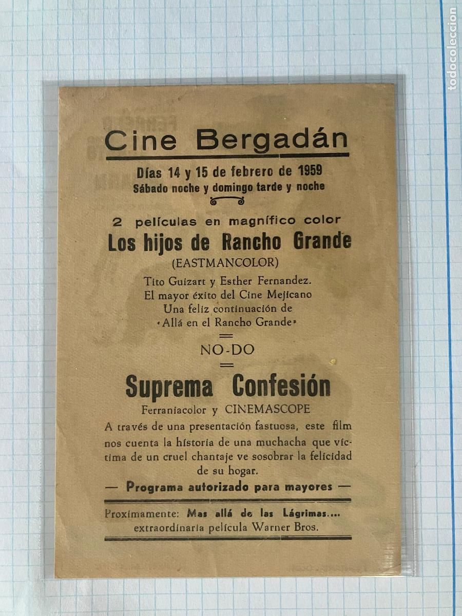 Cine: Suprema confesi&oacute;n - Programa de cine Berga C/P 1959 - Foto 2