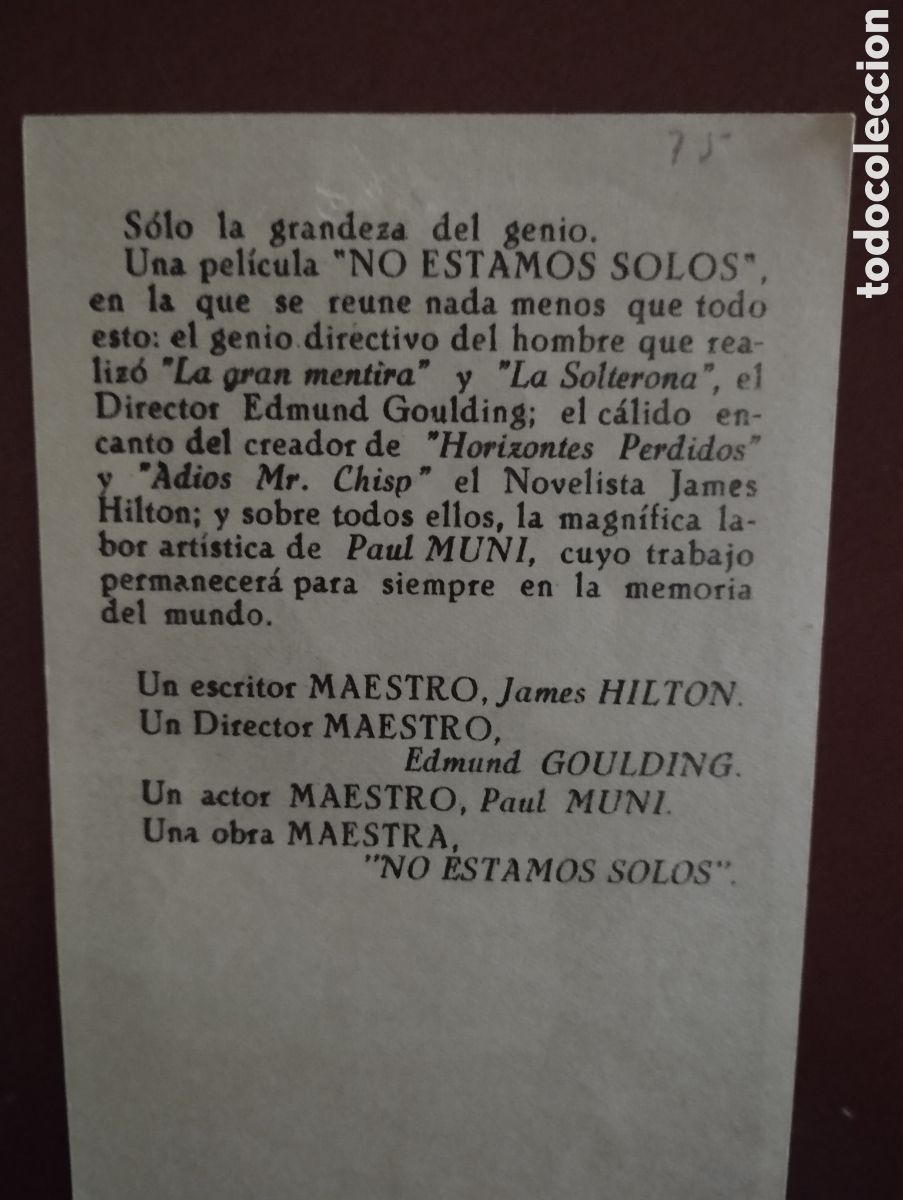Cine: Folleto Programa de cine - NO ESTAMOS SOLOS - Foto 2