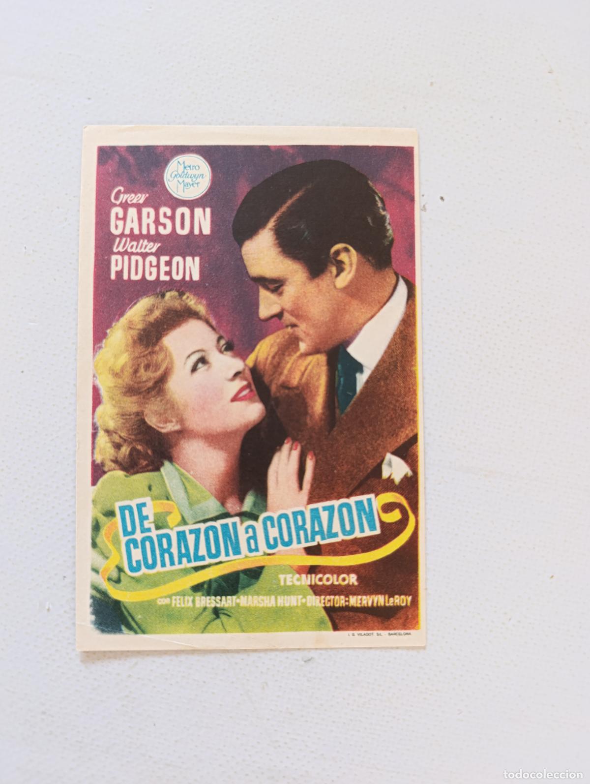 Cine: FOLLETO DE MANO - DE CORAZON A CORAZON - GREER GARSON - SIN PUBLICIDAD (148P)