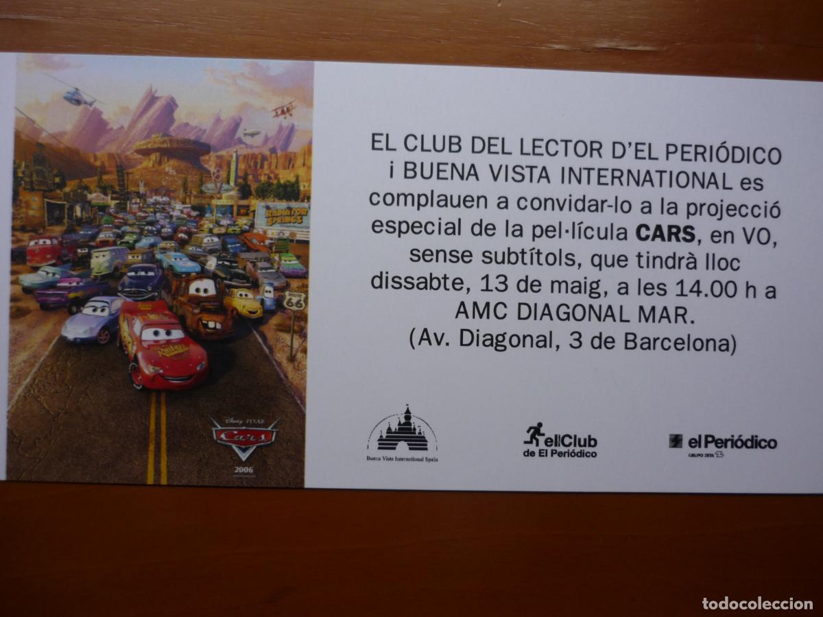 Cine: CARS - INVITACION FOLLETO MANO PREESTRENO - ANIMACION WALT DISNEY PIXAR