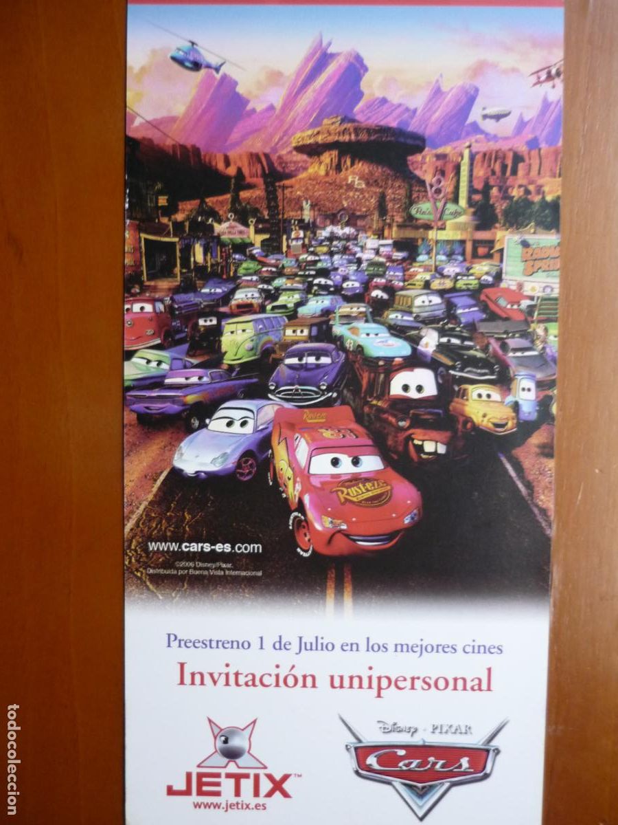 Cine: CARS - INVITACION FOLLETO MANO PREESTRENO - ANIMACION WALT DISNEY PIXAR