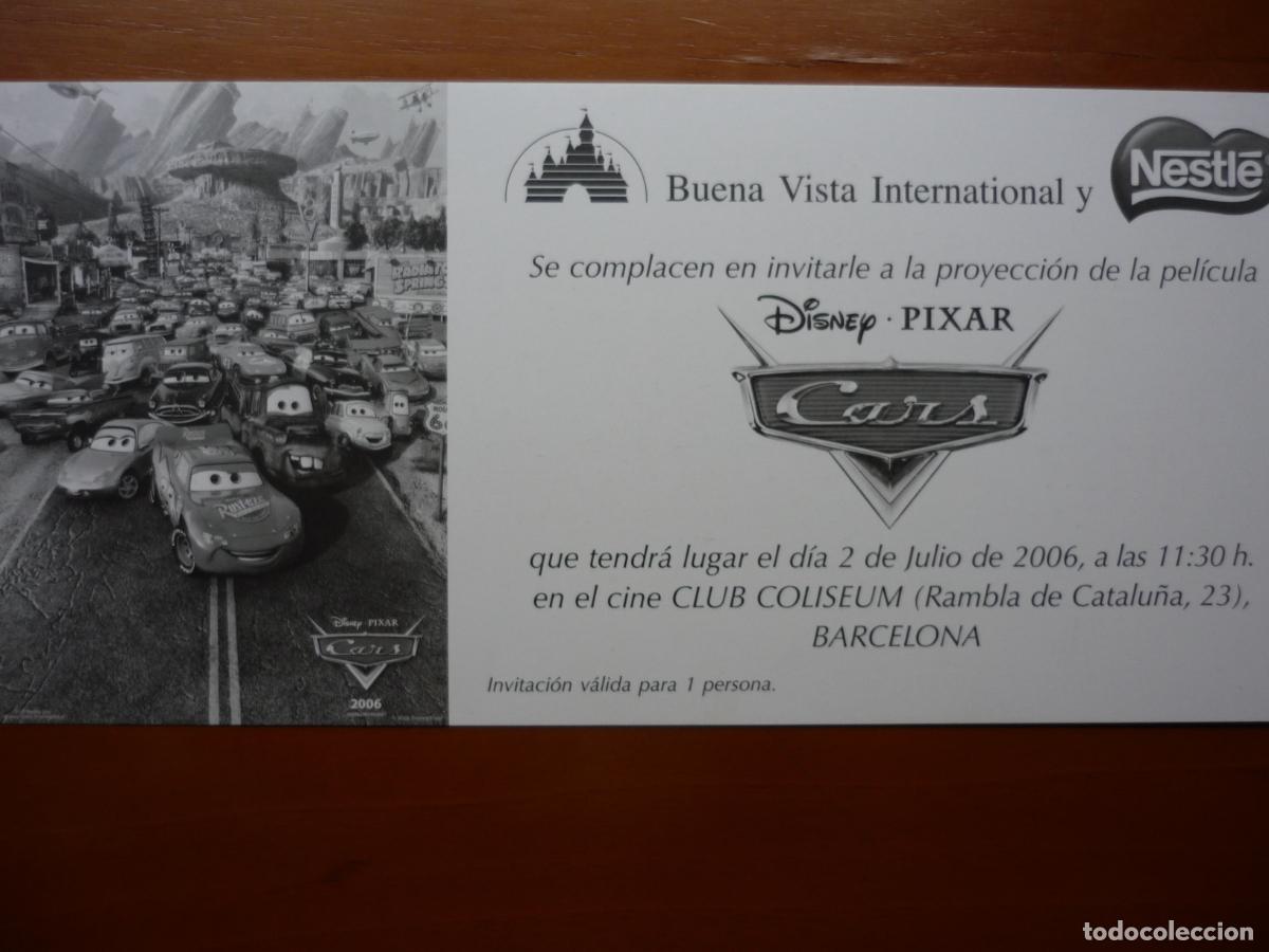 Cine: CARS - INVITACION FOLLETO MANO PREESTRENO - ANIMACION WALT DISNEY PIXAR