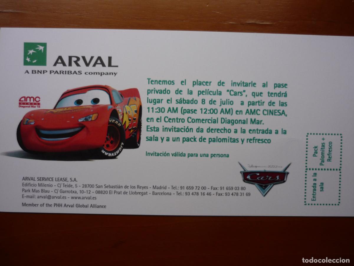 Cine: CARS - INVITACION FOLLETO MANO PREESTRENO - ANIMACION WALT DISNEY PIXAR