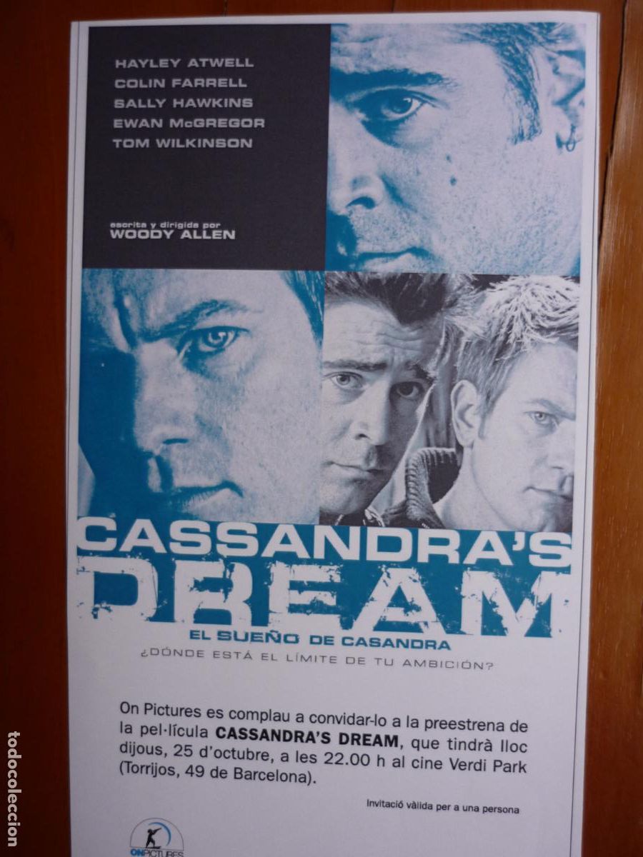 Cine: CASANDRA'S DREAM - INVITACION FOLLETO MANO PREESTRENO - WOODY ALLEN COLIN FARRELL
