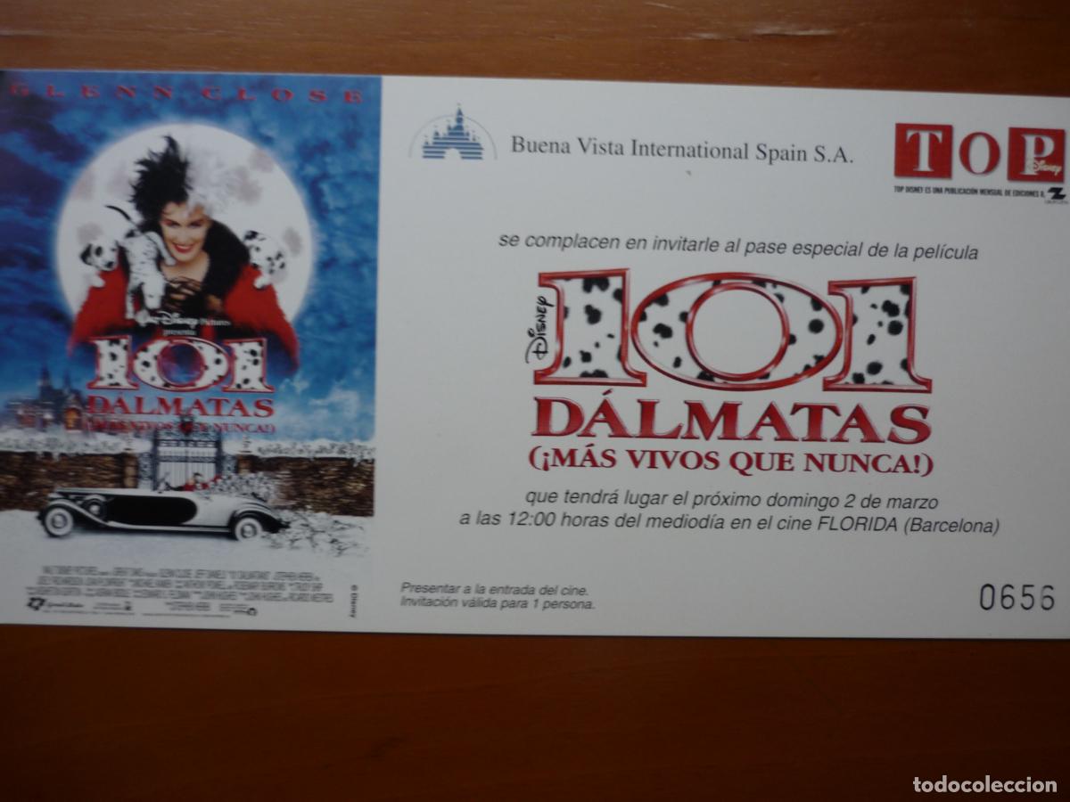 Cine: 101 DALMATAS MAS VIVOS - INVITACION FOLLETO MANO PREESTRENO - GLENN CLOSE WALT DISNEY