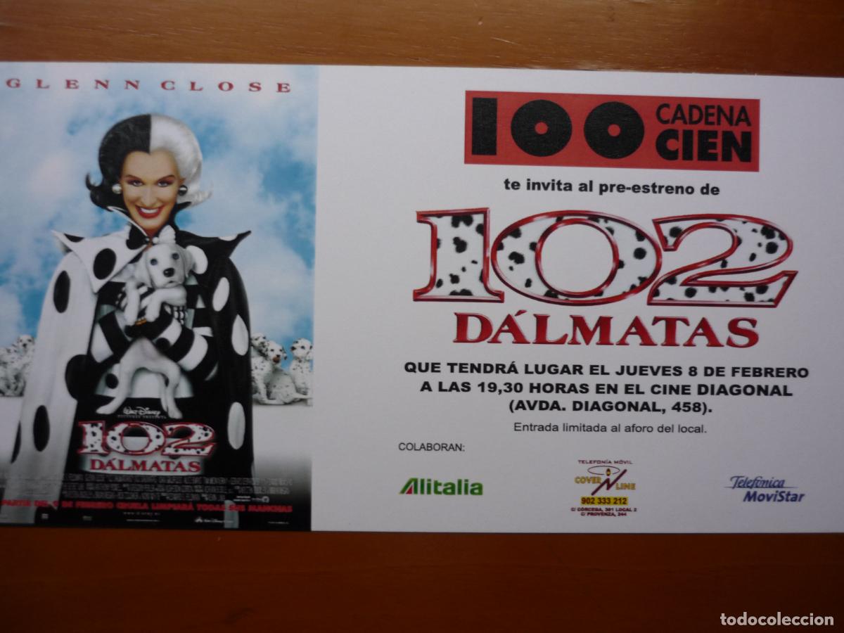Cine: 102 DALMATAS - INVITACION FOLLETO MANO PREESTRENO - GLENN CLOSE WALT DISNEY