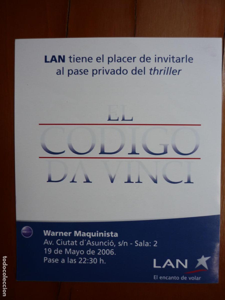 Cine: EL CODIGO DA VINCI - INVITACION FOLLETO MANO PREESTRENO - TOM HANKS AUDREU TAUTOU