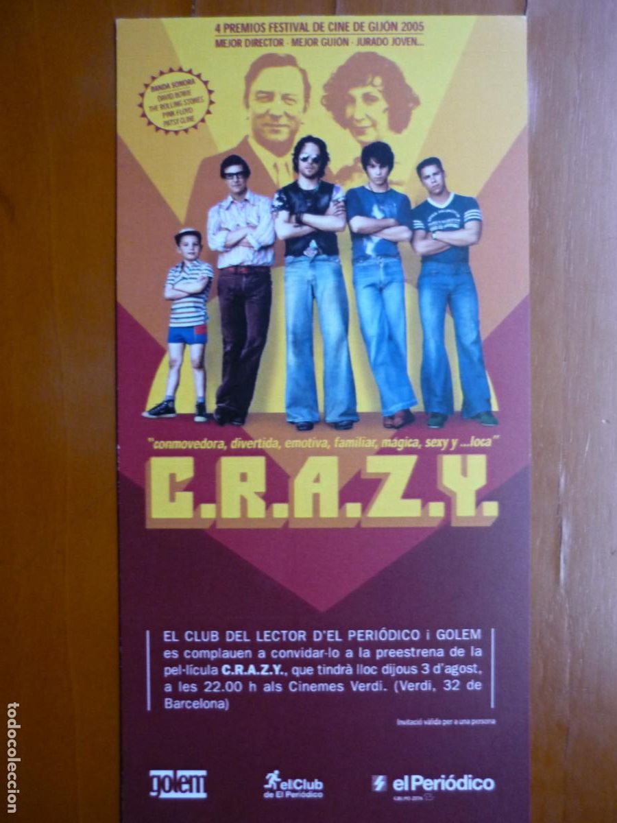 Cine: C.R.A.Z.Y. CRAZY - INVITACION FOLLETO MANO PREESTRENO - Pierre-Luc Brillant tematica gay