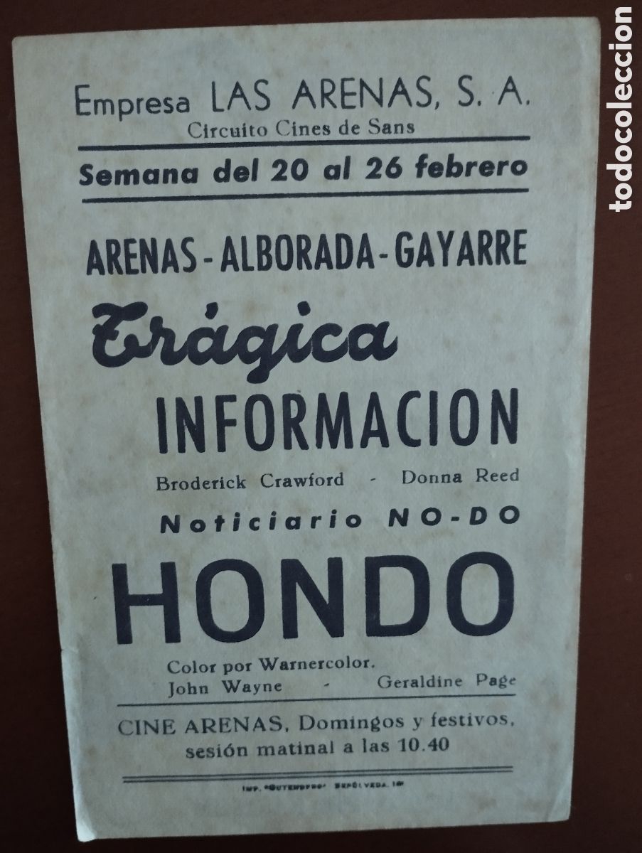 Cine: Folleto Programa de cine - TRAGICA INFORMACI&Oacute;N - Foto 2