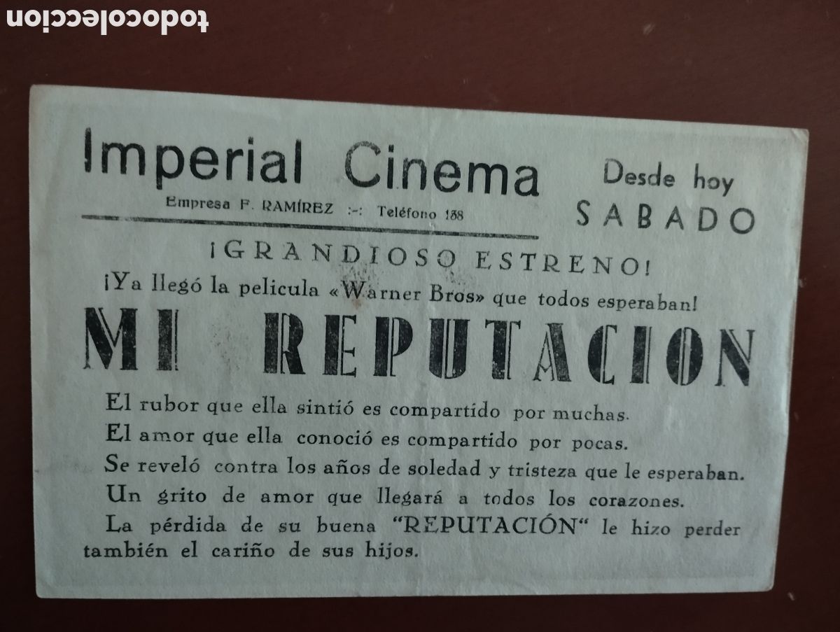 Cine: Folleto Programa de cine - MI REPUTACI&Oacute;N - Foto 2
