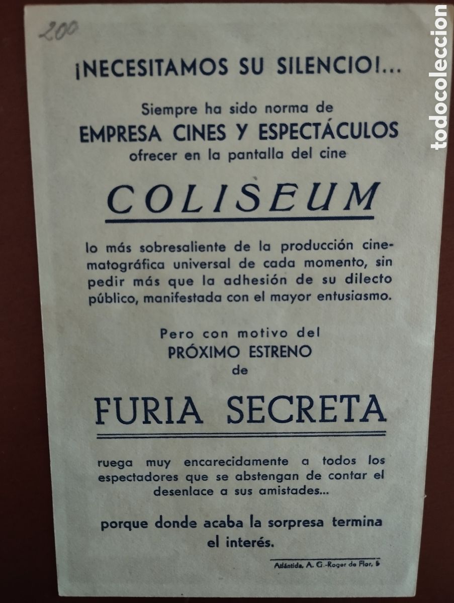 Cine: Folleto Programa de cine - FURIA SECRETA - Foto 2