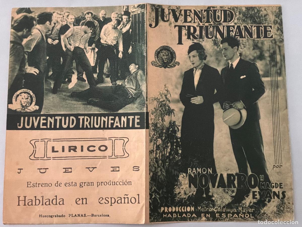 Cine: PROGRAMA CINE DOBLE JUVENTUD TRIUNFANTE, RAMON NOVARRO,MAGDE EVANS, CON PUBLICIDAD, A&Ntilde;OS 30&acute;S