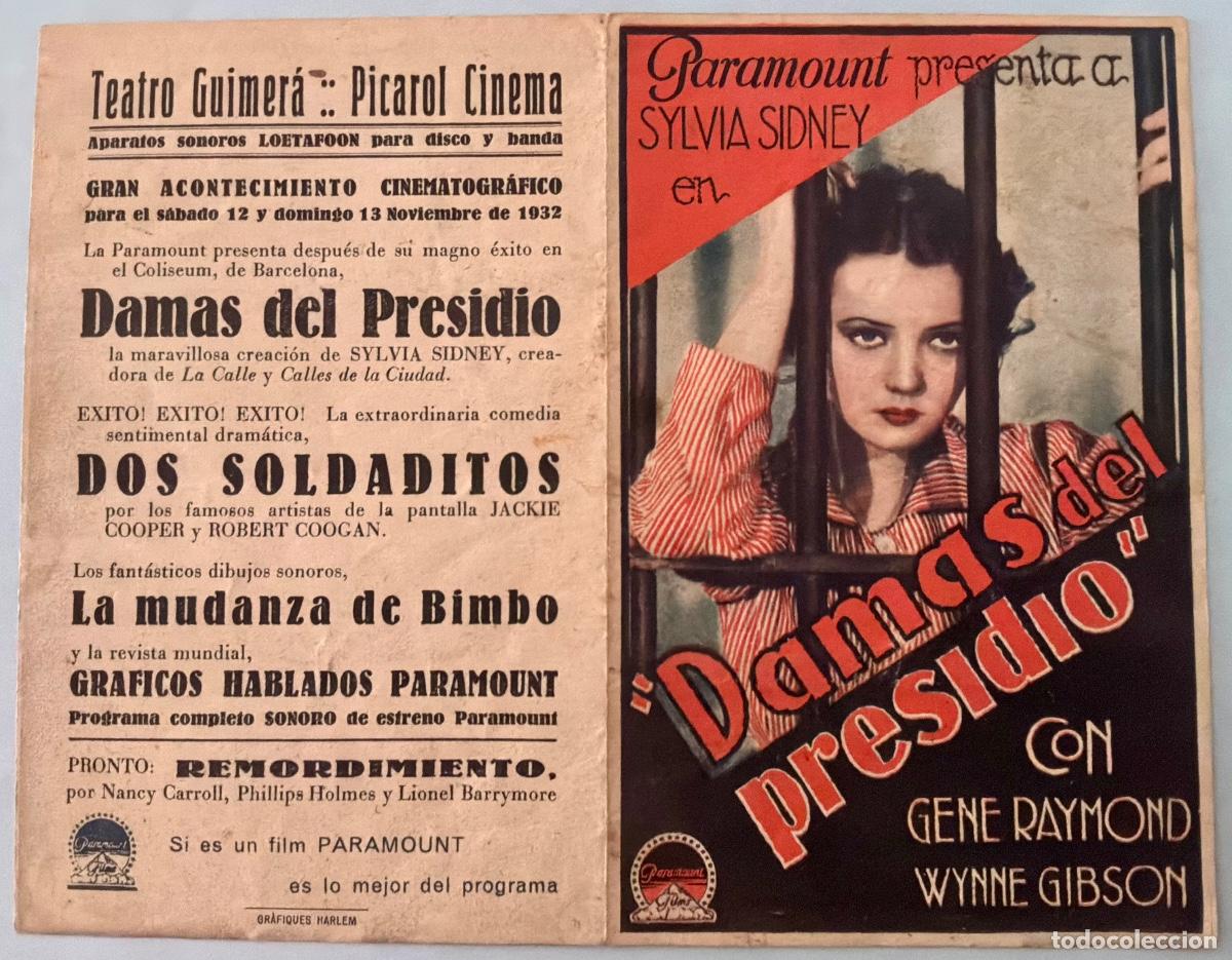 Cine: PROGRAMA CINE DOBLE DAMAS DEL PRESIDIO, GENE RAYMOND, WYNNE GIBSON, CON PUBLICIDAD, A&Ntilde;OS 30&acute;S