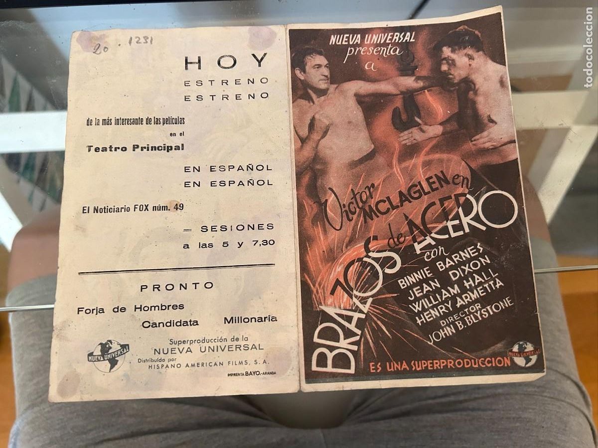 Cine: 1231 BRAZOS DE ACERO TEATRO PRINCIPAL ARANDA CON PUBLICIDAD BUEN ESTADO