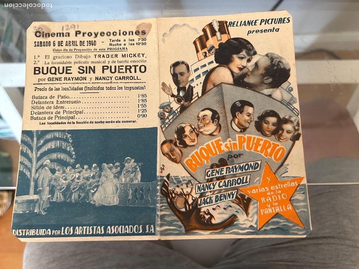 Cine: 1291 BUQUE SIN PUERTO CINEMA PROYECCIONES CIUDAD REAL CON PUBLICIDAD BUEN ESTADO