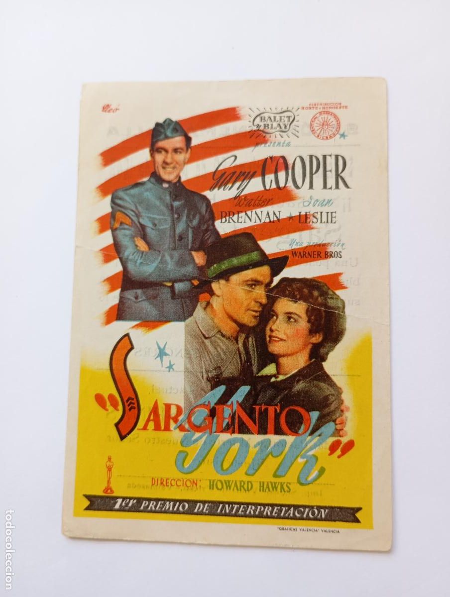 Cine: PROGRAMA FOLLETO DE CINE SARGENTO YORK. GARY COOPER. CINEMA ZALLA. TDKP30B