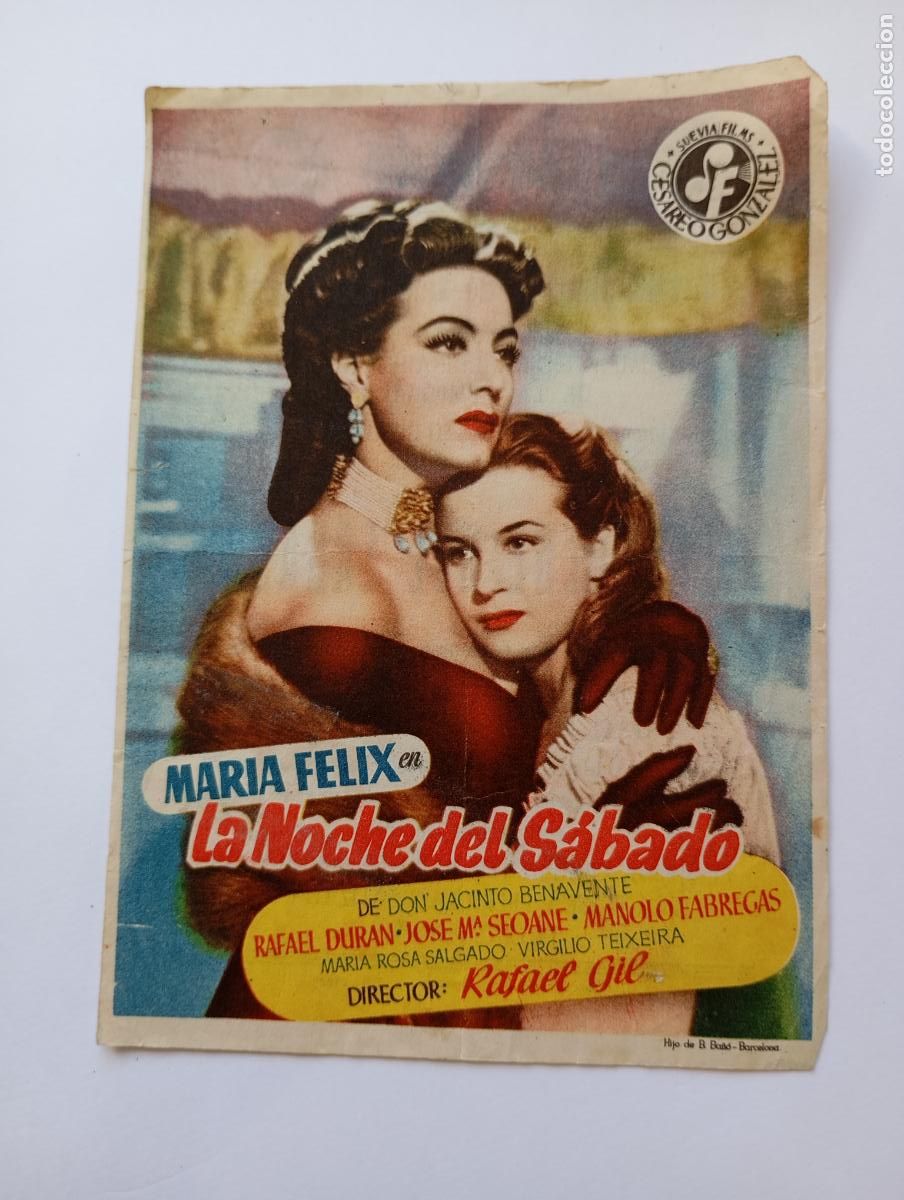 Cine: PROGRAMA FOLLETO DE CINE LA NOCHE DEL S&Aacute;BADO. MARIA FELIX. 1952. RIALTO SANTO DOMINGO. TDKP30B
