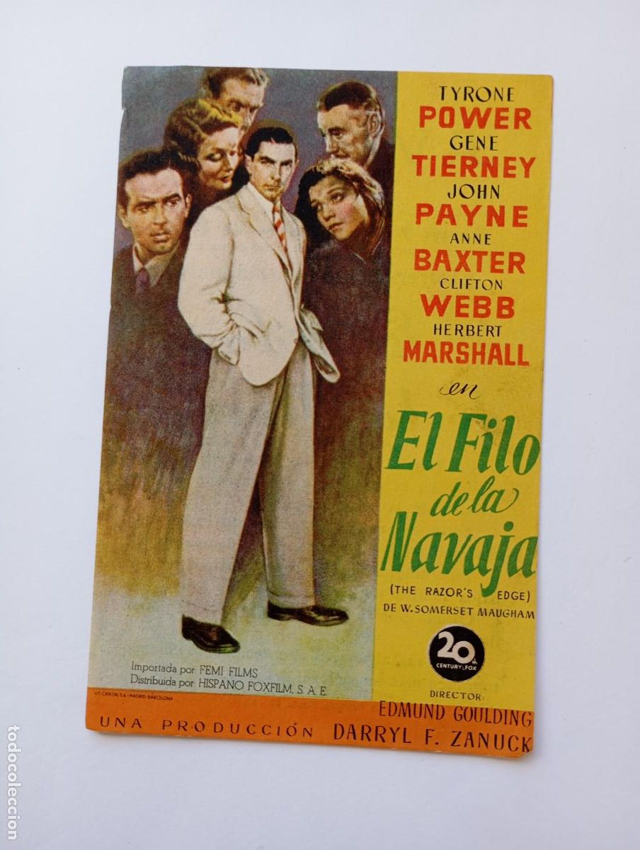 Cine: PROGRAMA FOLLETO DE CINE EL FILO DE LA NAVAJA. TYRONE POWER. CINE AVENIDA 1947. TDKP30B