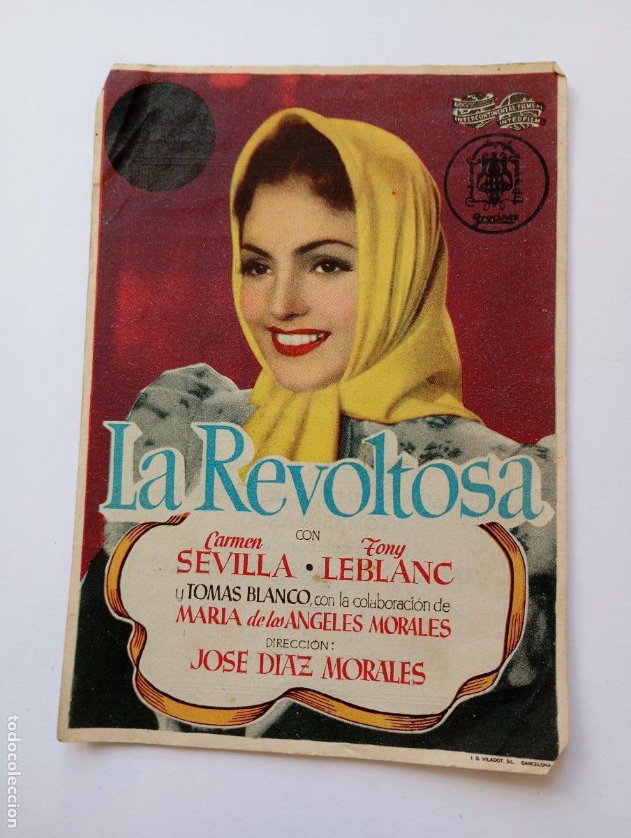 Cine: PROGRAMA FOLLETO DE CINE LA REVOLTOSA. CARMEN SEVILLA. TEATRO MODERNO LOGRO&Ntilde;O. TDKP30B