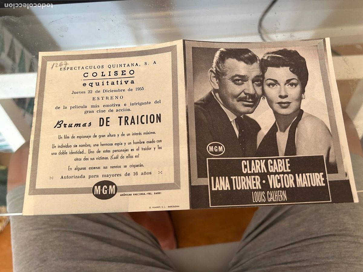  Foglietti di film di film antichi di cinema: 1267 BRUMAS DE TRAICION COLISEO EQUITATIVA ZARAGOZA CON PUBLICIDAD BUEN ESTADO