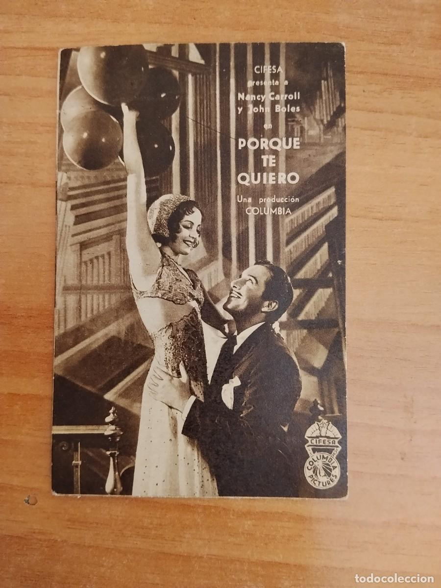 Cine: ROSA-PROGRAMA DE LA PELICULA --PORQUE TE QUIERO ct