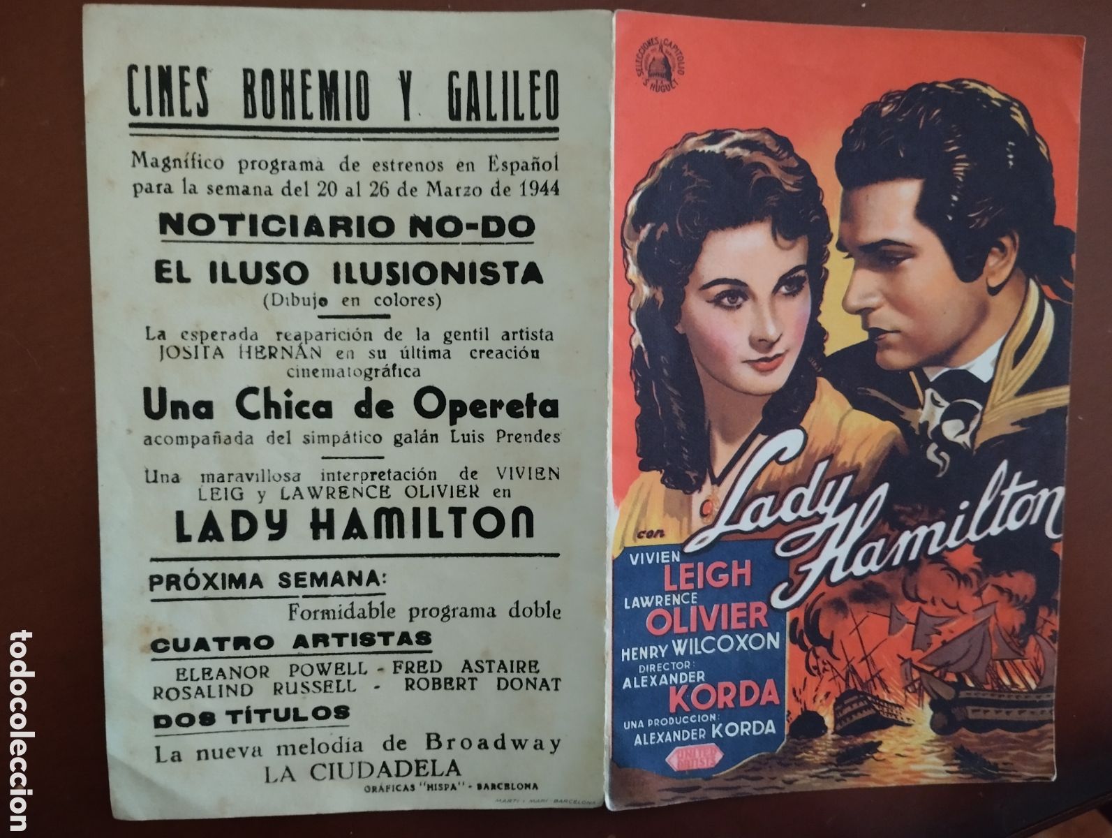 Cine: Folleto programa de cine DOBLE - LADY HAMILTON