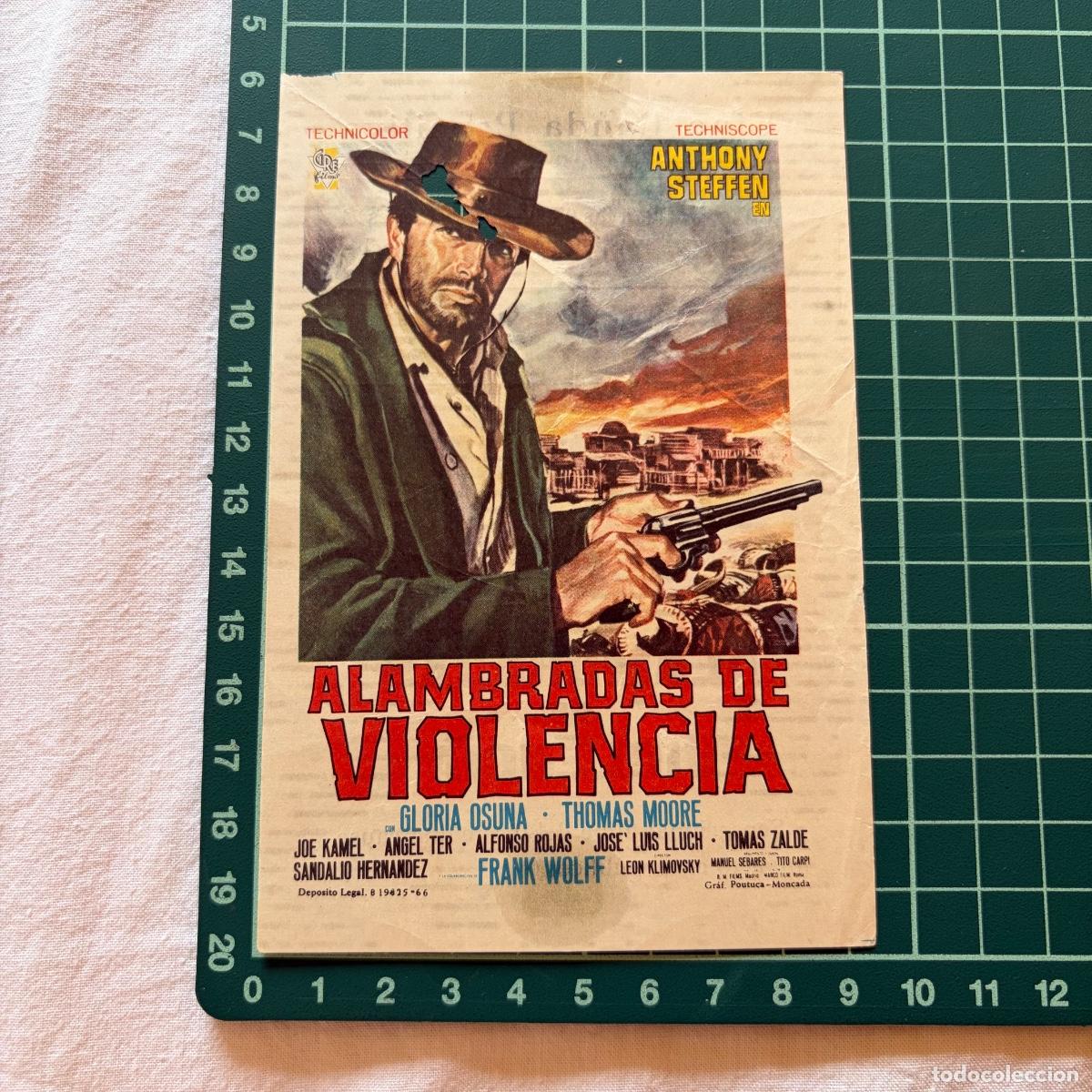Cine: Programa de cine folleto de mano pelicula. Alambradas de violencia banda primitiva Liria, 1968.