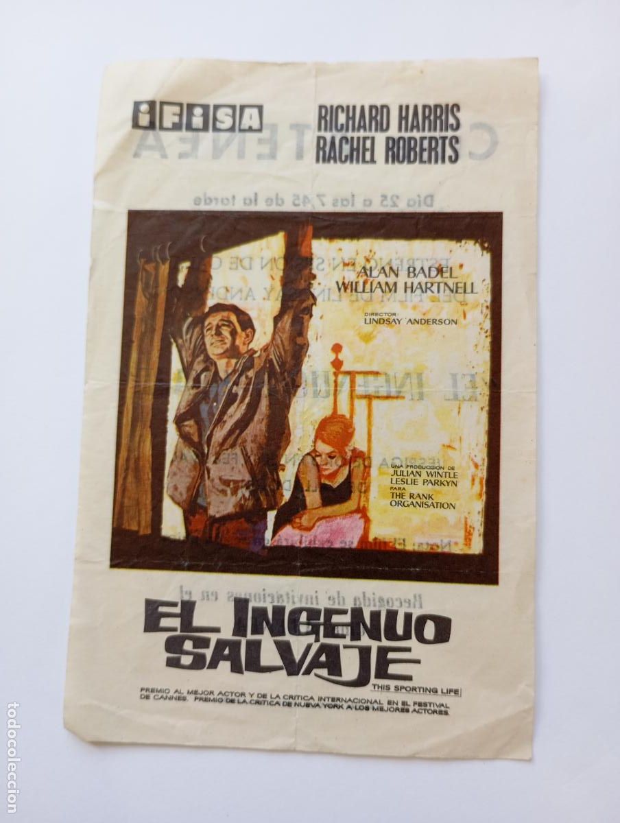 Cine: PROGRAMA FOLLETO DE CINE EL INGENUO SALVAJE. RICHARD HARRIS. CINE ATENEA LOGRO&Ntilde;O. TDKP30C