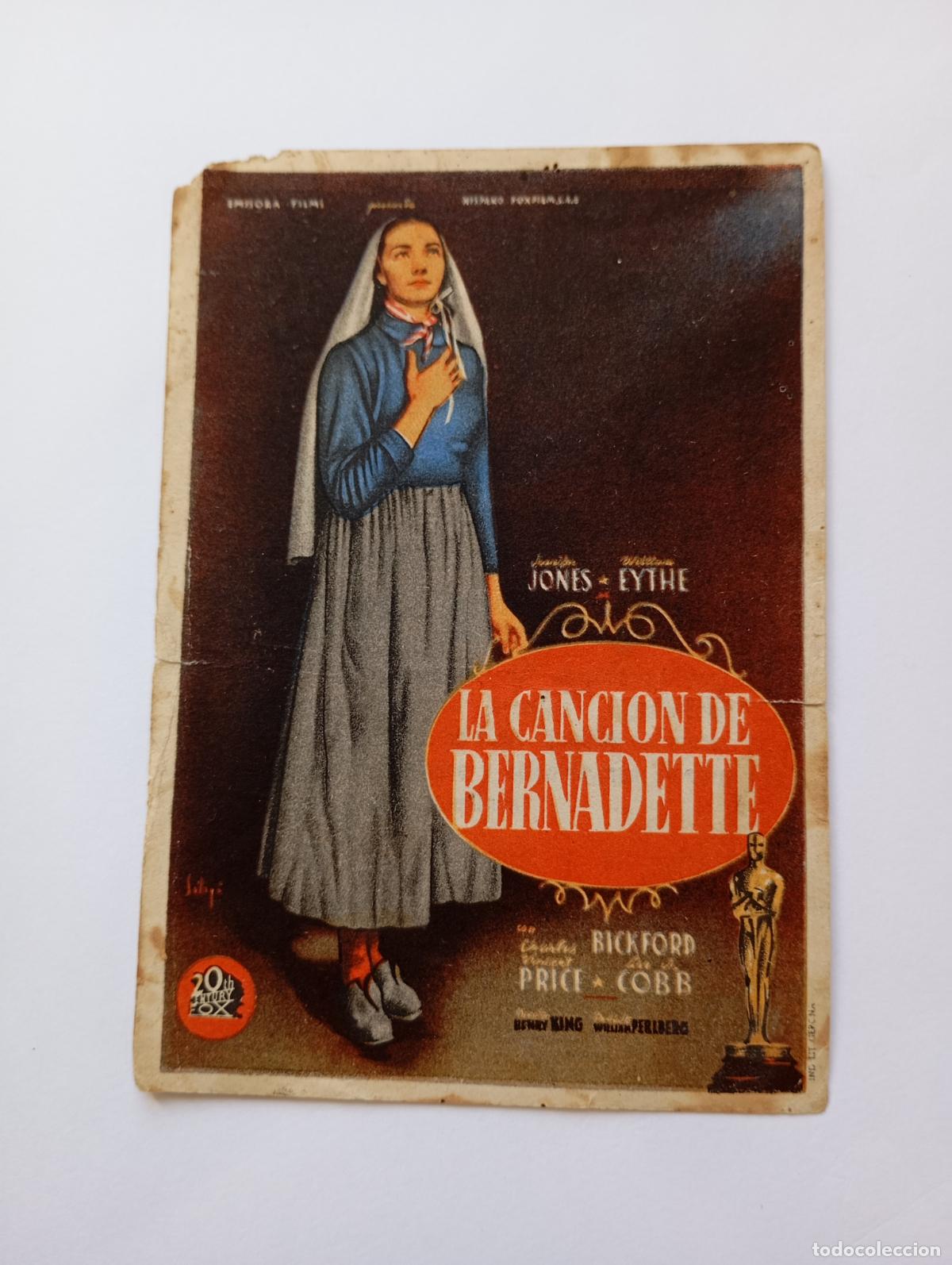 Cine: PROGRAMA FOLLETO DE CINE LA CANCI&Oacute;N DE BERNADETTE. CINEMA X SANTURCE. TDKP30B