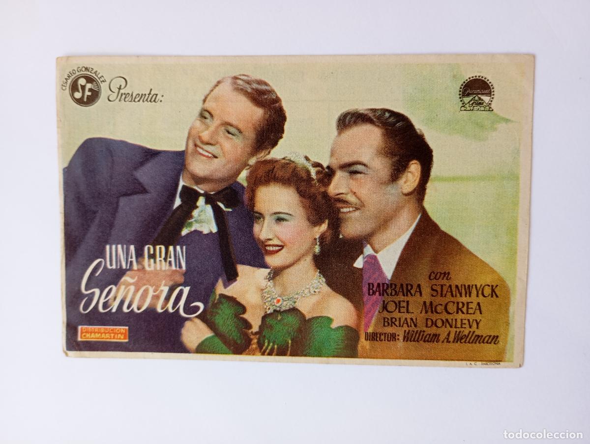 Cine: PROGRAMA FOLLETO DE CINE UNA GRAN SE&Ntilde;ORA. BARBARA STANWYCK. CINEMA GOYA. TDKP30C