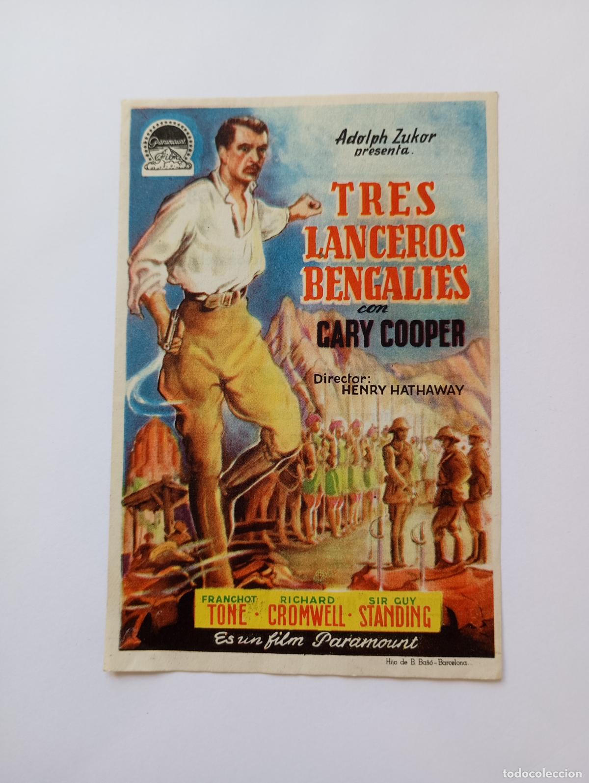 Cine: PROGRAMA FOLLETO DE CINE TRES LANCEROS BENAGAL&Iacute;ES. TEATRO CALCEATENSE 1953. TDKP30C