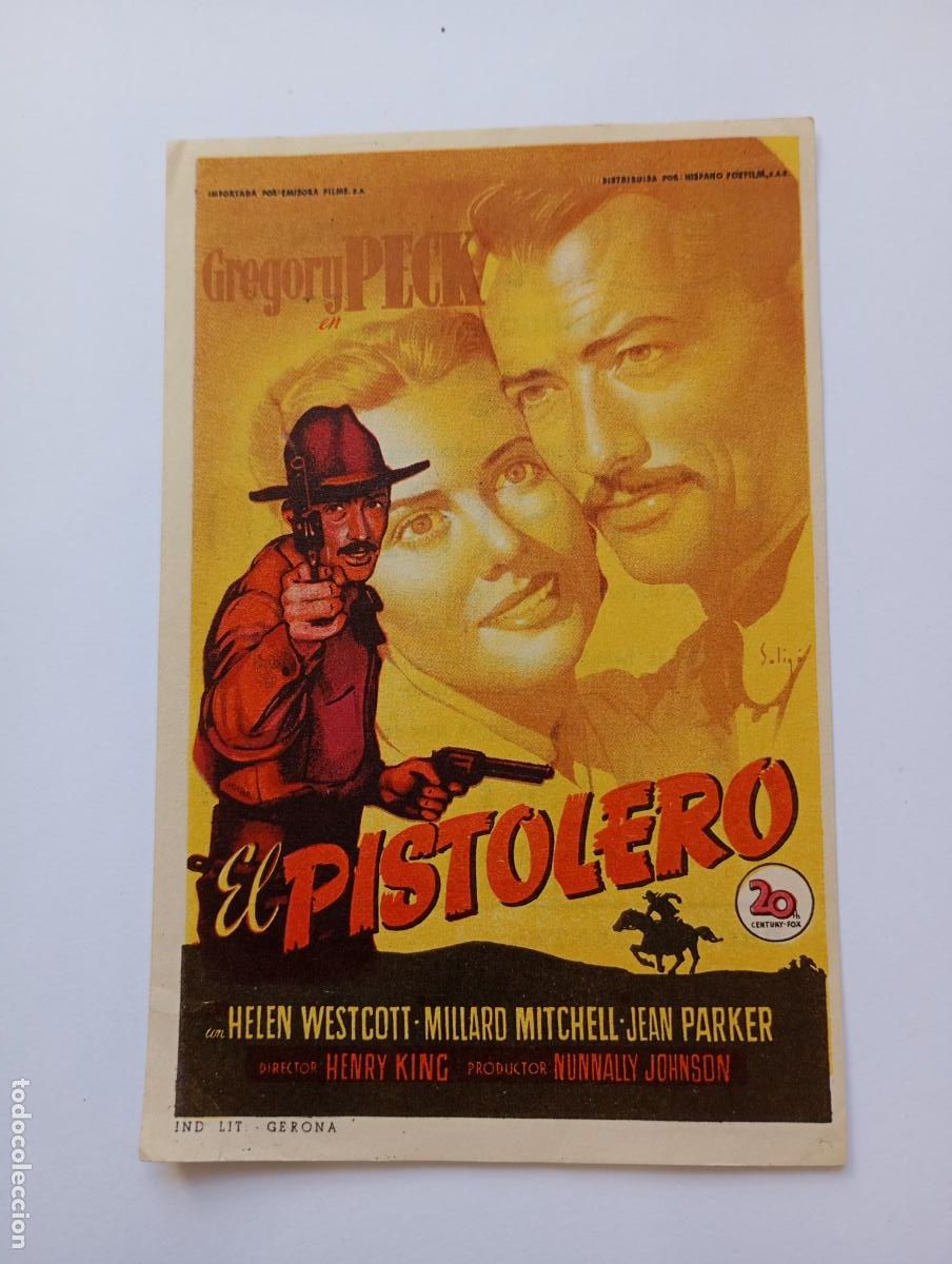 Cine: PROGRAMA FOLLETO DE CINE EL PISTOLERO. GREGORY PECK. TEATRO CALCEATENSE 1952. TDKP30C