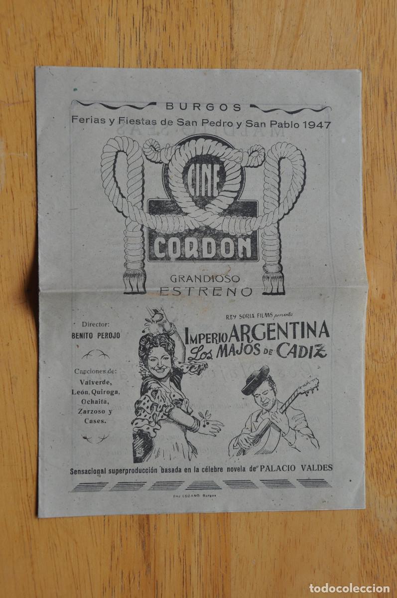 Cine: CINE CORD&Oacute;N (BURGOS) 1947 - IMPERIO ARGENTINA EN &rdquo;LOS MAJOS DE C&Aacute;DIZ&rdquo;