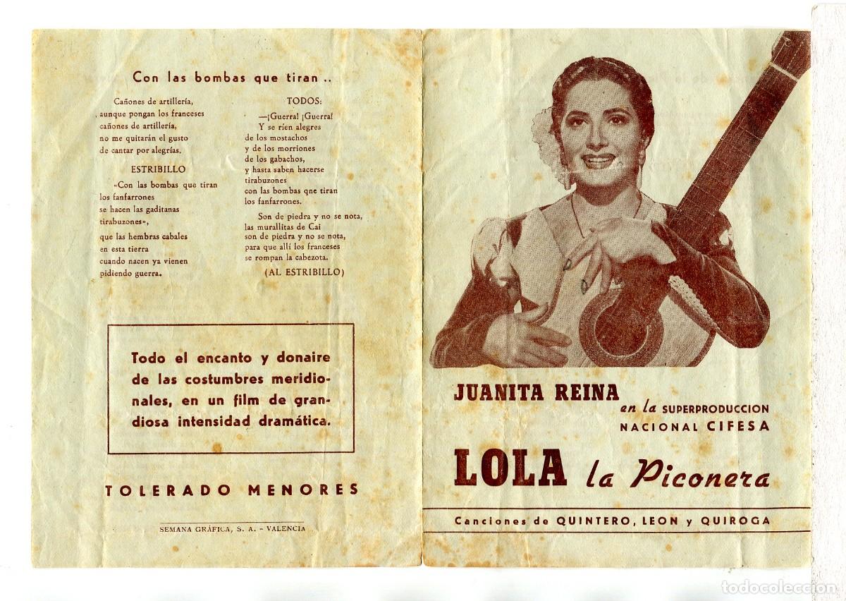 Cine: LOLA LA PICONERA, con Juanita Reina. CANCIONERO.