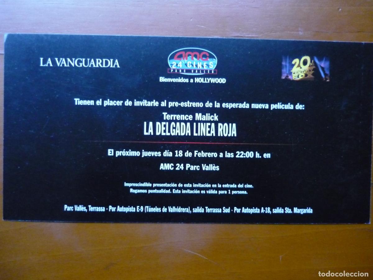 Cine: la delgada linea roja - folleto mano invitacion preestreno - Terrence Malick - sean penn nick nolte