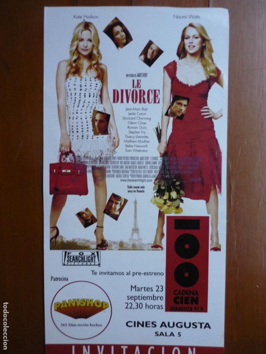 Cine: le divorce - folleto mano invitacion preestreno - kate hudson naomi watts leslie caron - james ivory